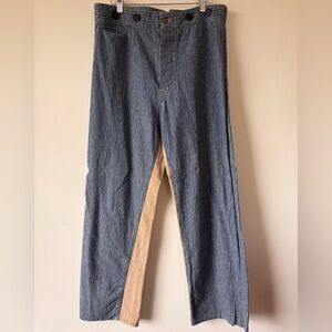 Vintage Striped Blue and Tan Saddle Pants with Buttons